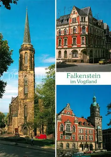 AK / Ansichtskarte Falkenstein_Vogtland Kirche zum Heiligen Kreuz Plauensche Strasse Rathaus Falkenstein_Vogtland