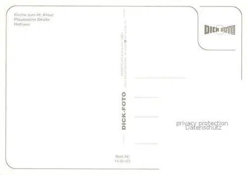 AK / Ansichtskarte Falkenstein_Vogtland Kirche zum Heiligen Kreuz Plauensche Strasse Rathaus Falkenstein_Vogtland