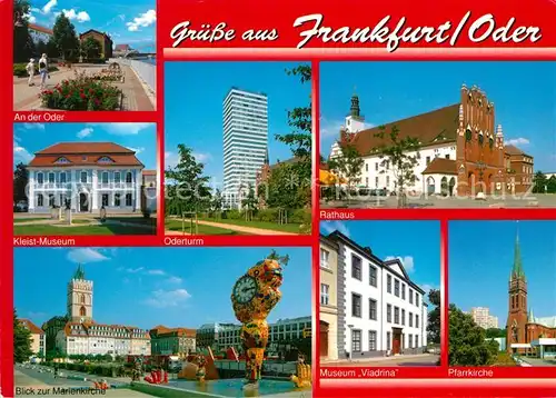 AK / Ansichtskarte Frankfurt_Oder Uferpromenade Oder Kleist Museum Platz Marienkirche Oderturm Rathaus Viadrina Museum Pfarrkirche Frankfurt Oder