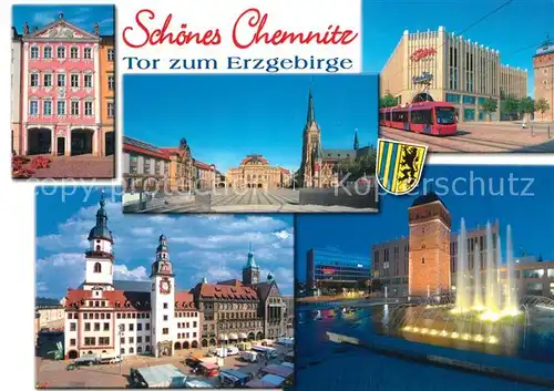 AK / Ansichtskarte Chemnitz Siegertsches Haus Opernhaus Kirche Roter Turm Wasserspiele Rathaus Strassenbahn Kaufhaus Chemnitz