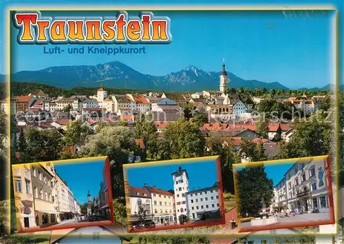 AK / Ansichtskarte Traunstein_Oberbayern Stadtpanorama Alpen Strassenmotiv Innenstadt Traunstein_Oberbayern