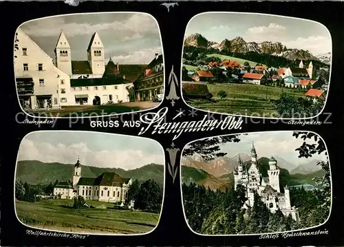 AK / Ansichtskarte Steingaden_Oberbayern Kirche Wallfahrtskirche Wies Alpenpanorama Schloss Neuschwanstein Steingaden Oberbayern
