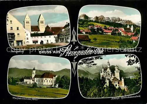 AK / Ansichtskarte Steingaden_Oberbayern Kirche Wallfahrtskirche Wies Alpenpanorama Schloss Neuschwanstein Steingaden Oberbayern