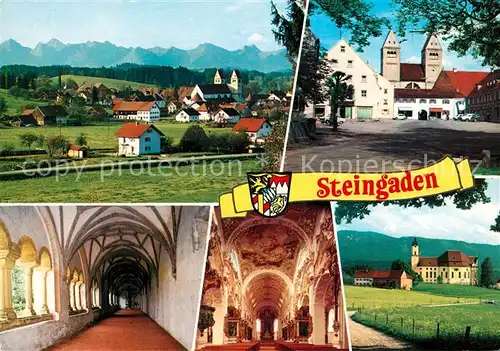 AK / Ansichtskarte Steingaden_Oberbayern Gesamtansicht mit Alpenpanorama Kirche Wallfahrtskirche Wies Innenansicht Steingaden Oberbayern