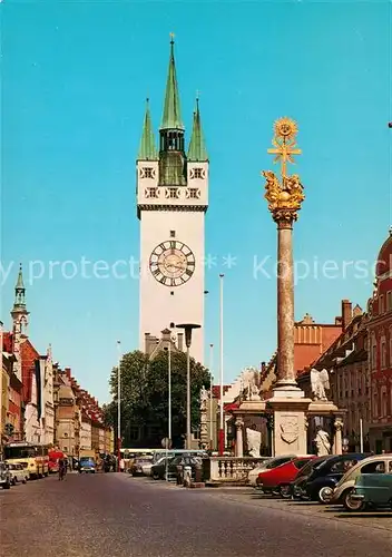 AK / Ansichtskarte Straubing Dreifaltigkeitssaeule Stadtturm Rathaus Straubing