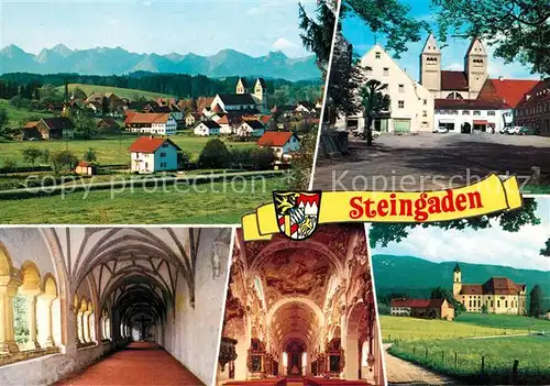 AK / Ansichtskarte Steingaden_Oberbayern Gesamtansicht mit Alpenpanorama Kirche Wallfahrtskirche Wies Innenansichten Steingaden Oberbayern