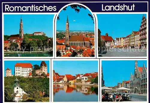 AK / Ansichtskarte Landshut_Isar Stadtpanorama mit Kirche Innenstadt Strassencafe Giebelhaeuser Burg Trausnitz Landshut Isar