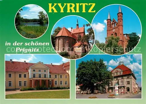 AK / Ansichtskarte Kyritz_Brandenburg Uferpartie an der Prignitz Kirche Friedenseiche Schloss Kyritz Brandenburg