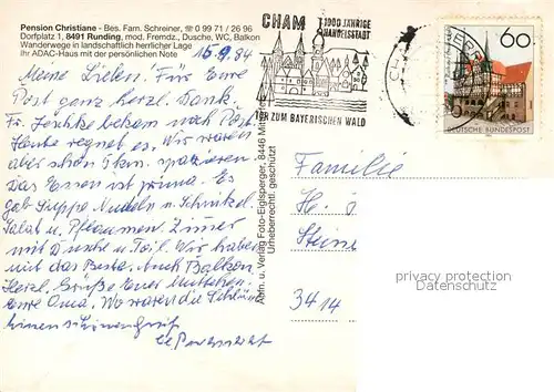 AK / Ansichtskarte Runding_Cham Pension Christiane Runding Cham