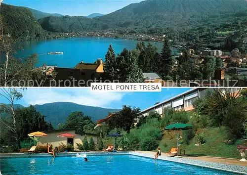 AK / Ansichtskarte Ponte_Tresa_Lago_di_Lugano Motel Schwimmbad Panorama Ponte_Tresa