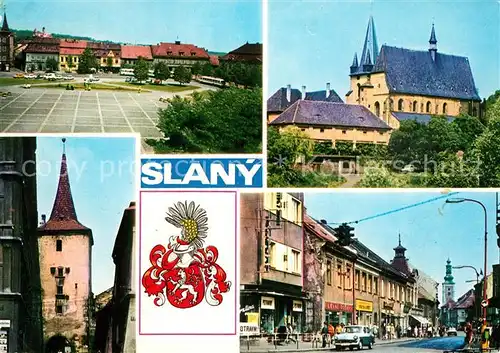 AK / Ansichtskarte Slany Kirche Marktplatz Slany
