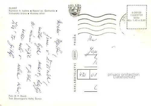 AK / Ansichtskarte Slany Kirche Marktplatz Slany