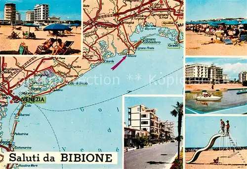 AK / Ansichtskarte Bibione_Pineda Strassenkarte Strand Hotelanlagen Bibione Pineda