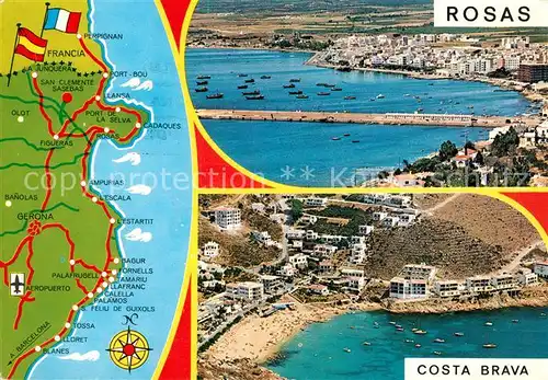 AK / Ansichtskarte Rosas_Costa_Brava_Cataluna Panoramakarte Fliegeraufnahme  Rosas_Costa