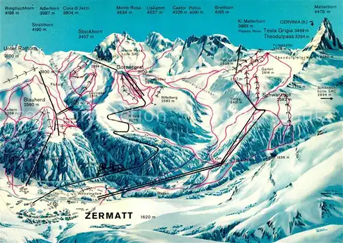 AK / Ansichtskarte Zermatt_VS Pistenplan Zermatt_VS