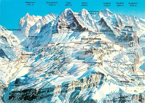 AK / Ansichtskarte Berner_Oberland Jungfraugebiet Pistenkarte Berner_Oberland