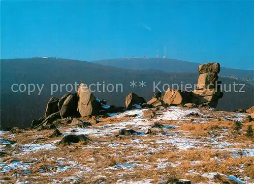 AK / Ansichtskarte Brocken_Harz Felsen an der Hohen Wand Blick zum Brocken Zeterklippen Brocken Harz