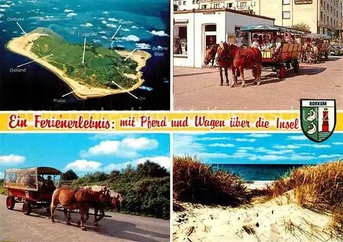 AK / Ansichtskarte Borkum_Nordseebad mit Pferd und Wagen ueber die Insel Duenen Fliegeraufnahme Borkum_Nordseebad