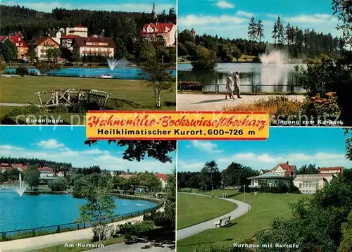 AK / Ansichtskarte Hahnenklee Bockswiese_Harz Kuranlagen Kurpark Teich Kurhaus Kurcafe Hahnenklee Bockswiese