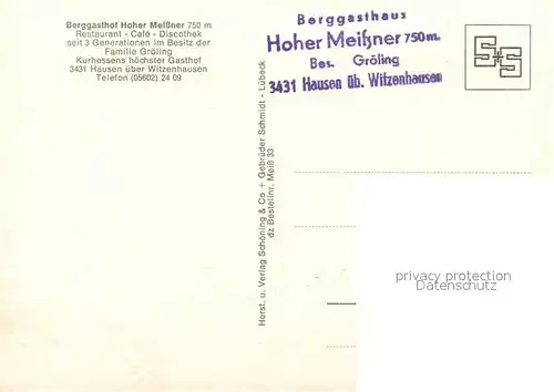 AK / Ansichtskarte Hausen_Witzenhausen Berggasthof Hoher Meissner Sender Hausen Witzenhausen