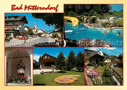 AK / Ansichtskarte Bad_Mitterndorf Hauptstrasse Kurpark Freibad Heiligenfigur Bad_Mitterndorf