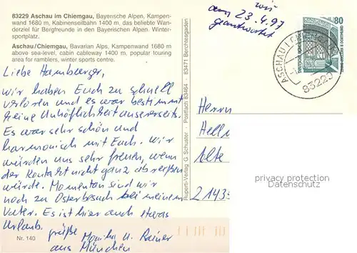 AK / Ansichtskarte Aschau_Chiemgau Ortsmotiv mit Kirche Kabinenseilbahn Landschaftspanorama Partie am Fluss Aschau Chiemgau