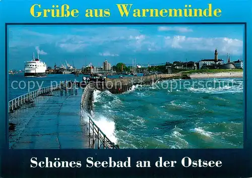 AK / Ansichtskarte Warnemuende_Ostseebad Blick von der Mole Strand Faehre Warnemuende_Ostseebad