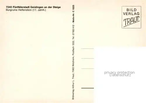AK / Ansichtskarte Geislingen_Steige Burgruine Helfenstein Geislingen_Steige
