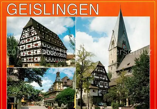 AK / Ansichtskarte Geislingen_Steige Fachwerkhaus Strassenpartie Kirche Geislingen_Steige