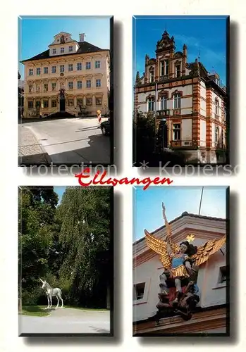 AK / Ansichtskarte Ellwangen_Jagst Schloss Rathaus Einhorn im Park Engel am Haus Ellwangen_Jagst
