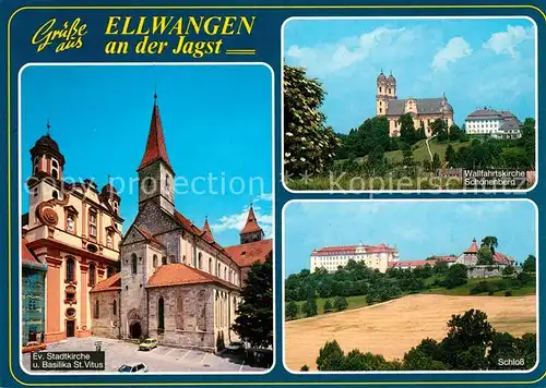 AK / Ansichtskarte Ellwangen_Jagst Wallfahrtskirche Schoenenberg Ev Stadtkirche und Basilika St Vitus Schloss Ellwangen_Jagst