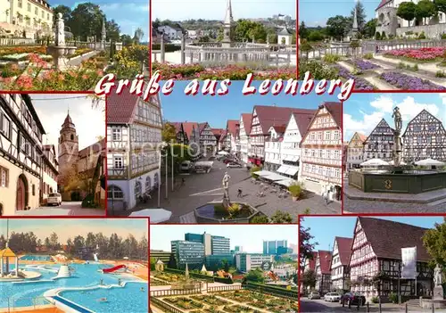 AK / Ansichtskarte Leonberg_Wuerttemberg Schlossgarten Schloss Stadttor Marktplatz Brunnen Schwimmbad Leonberg Wuerttemberg