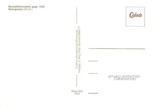 AK / Ansichtskarte Weingarten_Wuerttemberg Benediktinerabei Fliegeraufnahme Weingarten Wuerttemberg