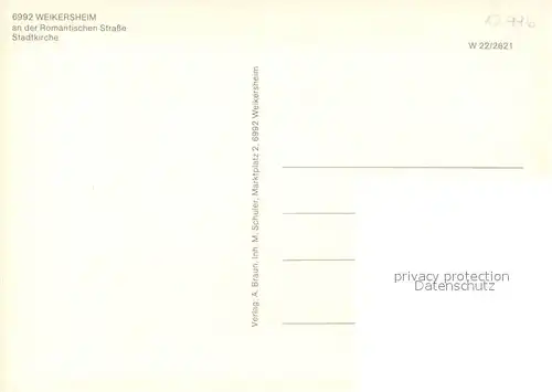 AK / Ansichtskarte Weikersheim Stadtkirche Weikersheim