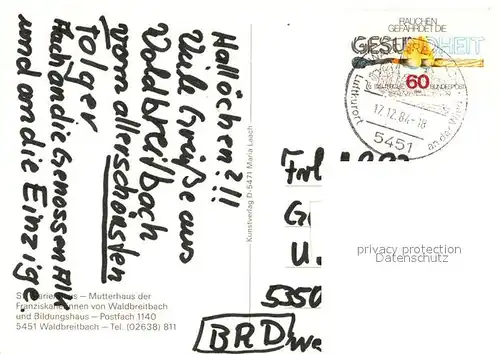 AK / Ansichtskarte Waldbreitbach_Wied St Marienhaus Mutterhaus der Franziskanerinnen Waldbreitbach Wied