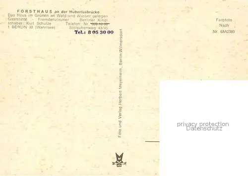 AK / Ansichtskarte Wannsee Forsthaus an der Hubertusbruecke Wannsee