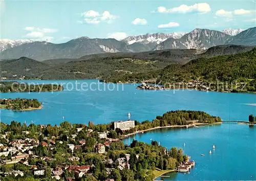 AK / Ansichtskarte Poertschach_Woerthersee Fliegeraufnahme Seepartie mit Karawanken Poertschach Woerthersee