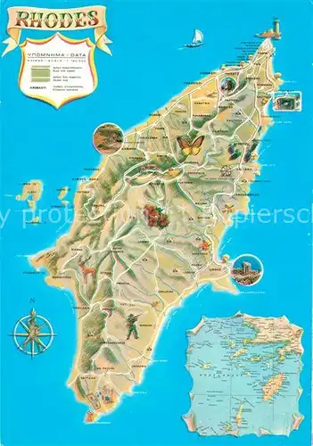 AK / Ansichtskarte Rhodes_Rhodos_Greece Lageplan der Indel Rhodes_Rhodos_Greece