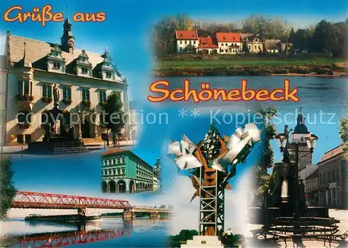 AK / Ansichtskarte Schoenebeck_Elbe Bruecke Brunnen  Schoenebeck Elbe