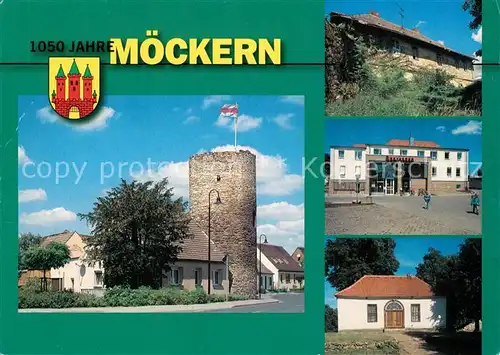 AK / Ansichtskarte Moeckern_Burg Graetzer Torturm Stadtrichterhaus Sparkasse Teehaus Moeckern Burg