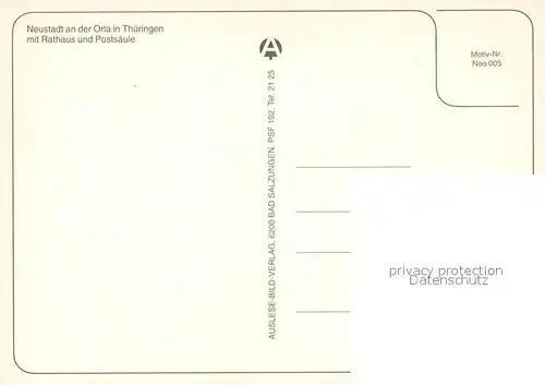 AK / Ansichtskarte Neustadt_Orla Ortsmotive Innenstadt Rathaus Postsaeule Wappen Neustadt_Orla