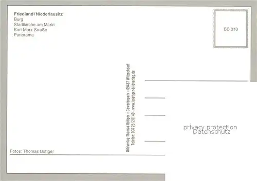 AK / Ansichtskarte Friedland_Mark Burg Stadtkirche Markt Karl Marx Strasse Panorama Friedland_Mark