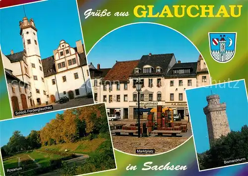 AK / Ansichtskarte Glauchau Schloss Forderglauchau Rosarium Marktplatz Bismarckturm Glauchau