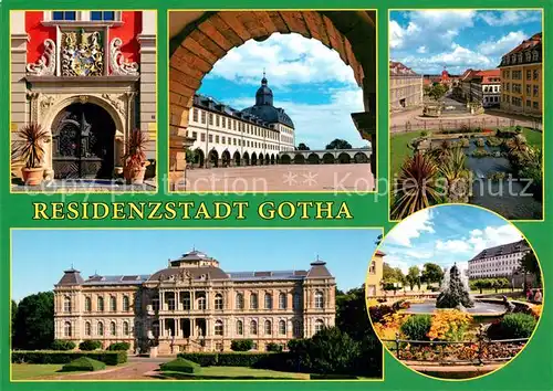 AK / Ansichtskarte Gotha_Thueringen Residenzstadt Rathaus Portal Schloss Friedenstein Wasserkunst Herzogliches Museum Gotha Thueringen