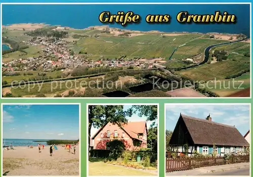 AK / Ansichtskarte Grambin Strand Alte Schule Reedgedecktes altes Wohnhaus Fliegeraufnahme Grambin