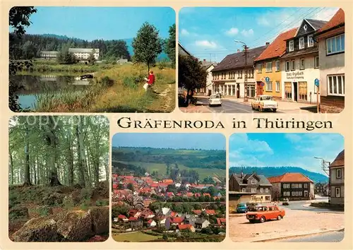 AK / Ansichtskarte Graefenroda Uferpartie am See Hauptstrasse Panorama Waldpartie Graefenroda
