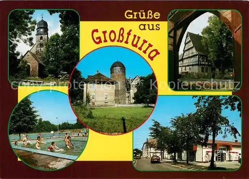 AK / Ansichtskarte Grossfurra Kirche Gemeindeverwaltung Schloss Freibad Strassenpartie Grossfurra