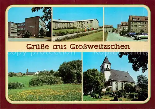 AK / Ansichtskarte Grossweitzschen Schule Agra GmbH Saechsische Bauernstube Wohngebiet 90 WE Teilansicht Kirche Grossweitzschen