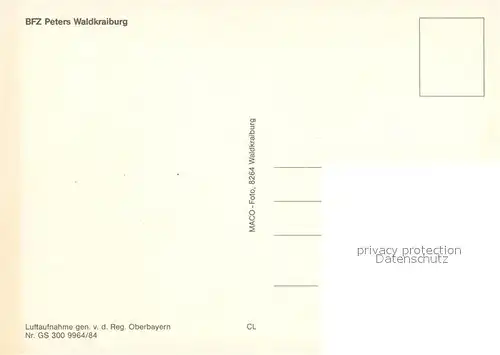 AK / Ansichtskarte Waldkraiburg BFZ Peters Berufsbildungszentrum Fliegeraufnahme Restaurant Gaststaette Hallenbad Waldkraiburg