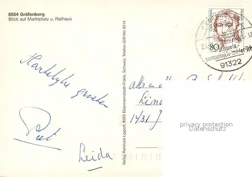 AK / Ansichtskarte Graefenberg_Oberfranken Marktplatz Rathaus Graefenberg Oberfranken